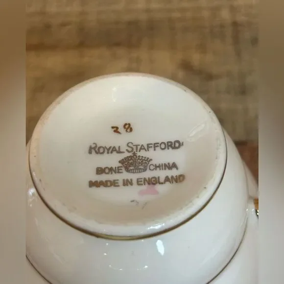 Royal Stafford Bone China Made in England Teacup and Saucer Floral Gold Trim - Picture 10 of 10